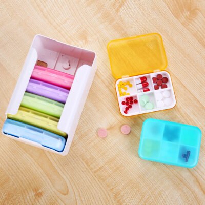 Home use medicine storage container with lids @